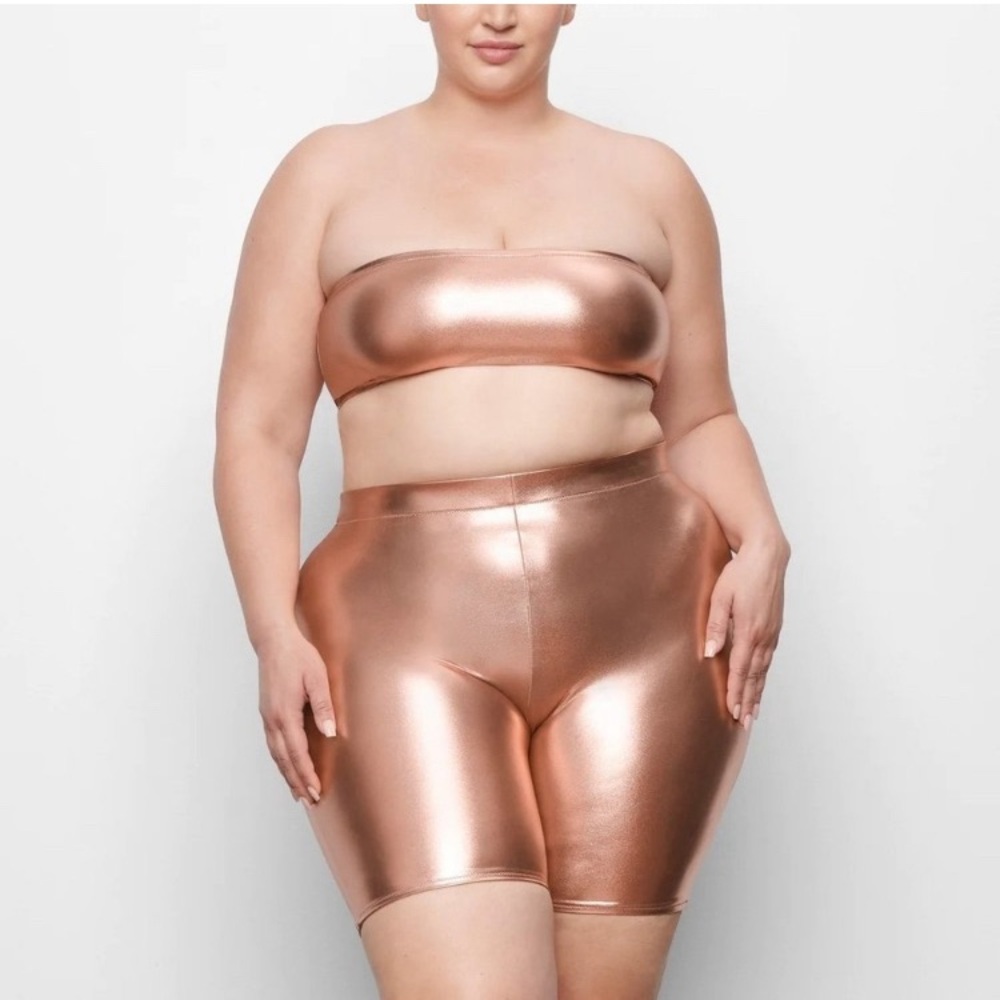 New Skims Metallic Swim Mid Waist Shorts Champagne Size 3X Plus